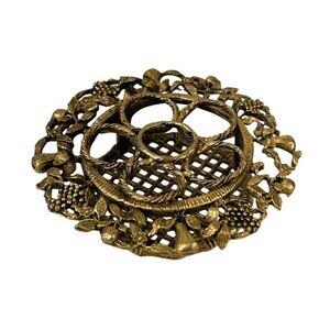 VTG Filigree Vanity Lipstick Holder Metal Fruit Border Hollywood Regency READ